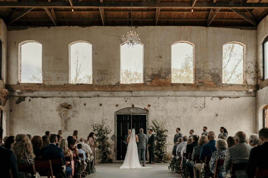 indoor ceremony at the providence cotton mill in Charlotte North Carolina