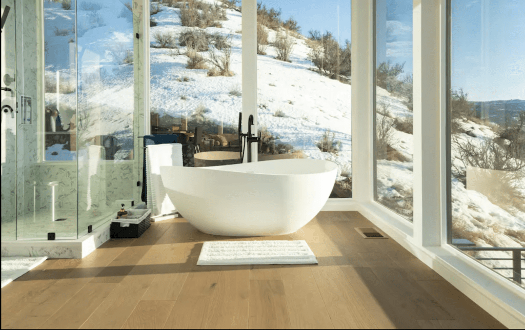 clawfoot-tub-in-modern-bathroom-with-window-walls