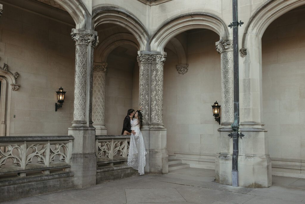 luxury-glam-biltmore-estate-engagement-session-with-long-sparkly-gown
