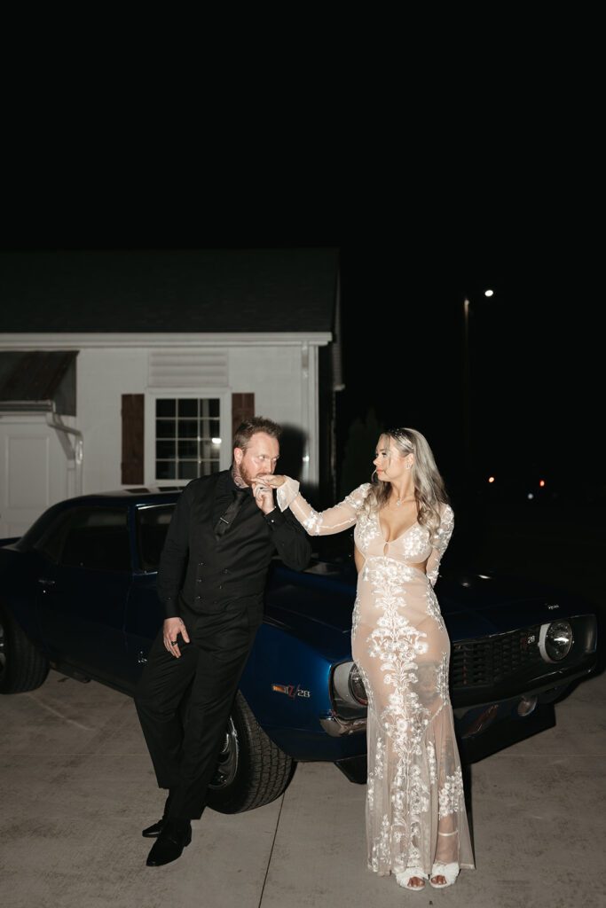 vintage-car-wedding-exit-with-for-love-and-lemons-dress
