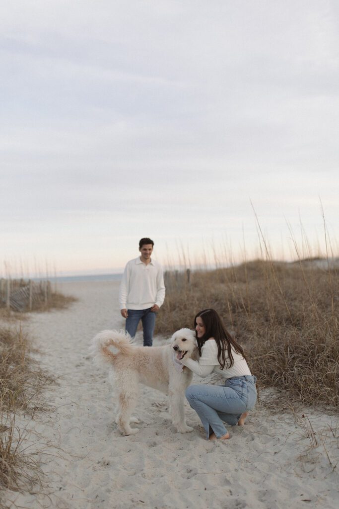 north Carolina coast engagement session with dog
