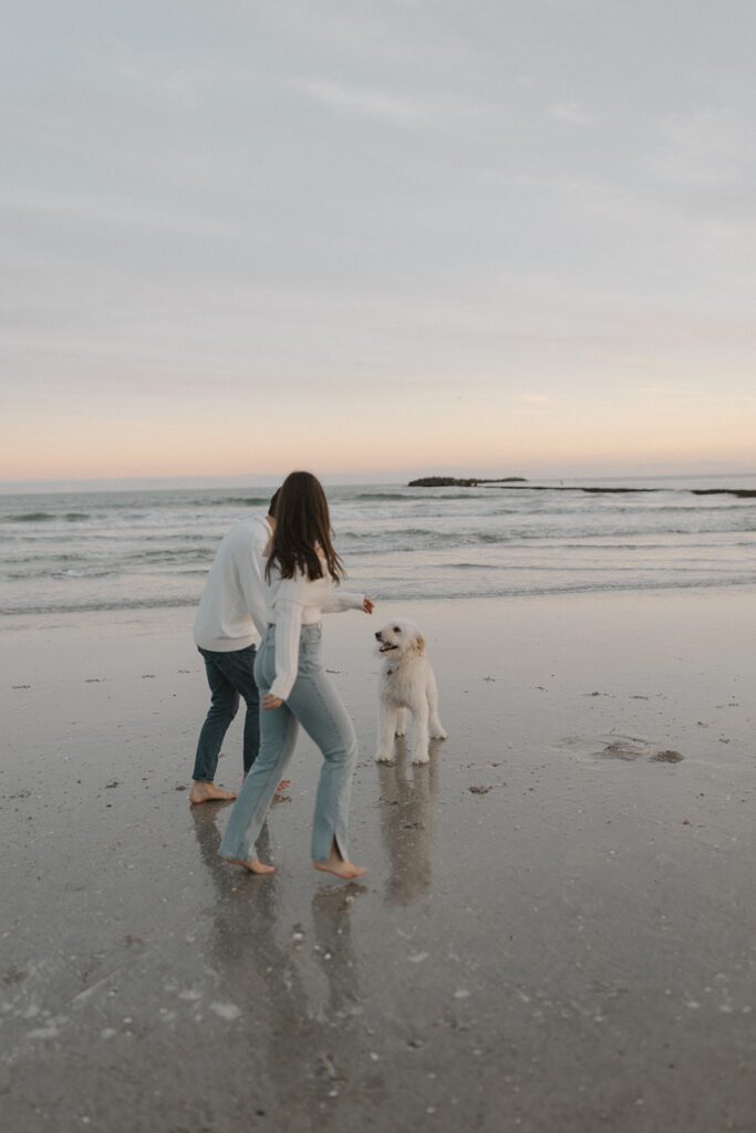 sunset wrightsville beach engagement session with dog