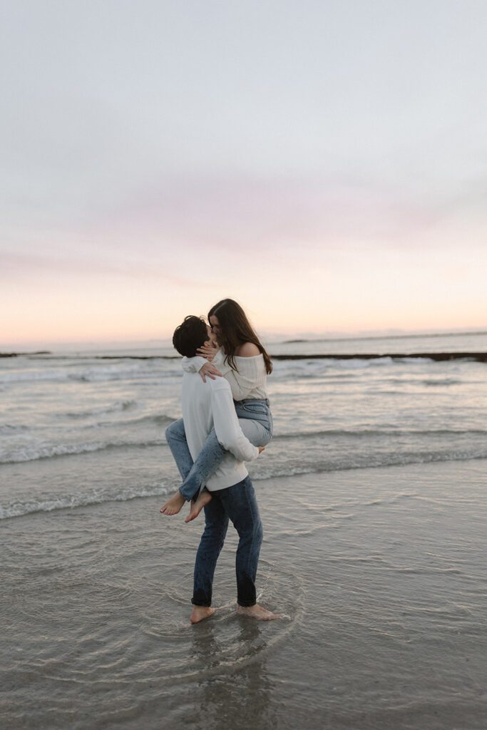 sunset beach couples session in the ocean